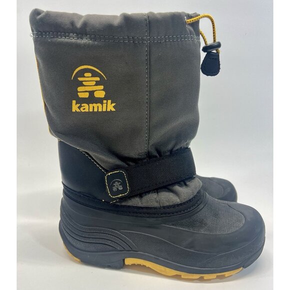 Kamik Kids Winter Snow Boots Size 3 Black Yellow Waterproof Insulated Drawstring - Picture 3 of 8